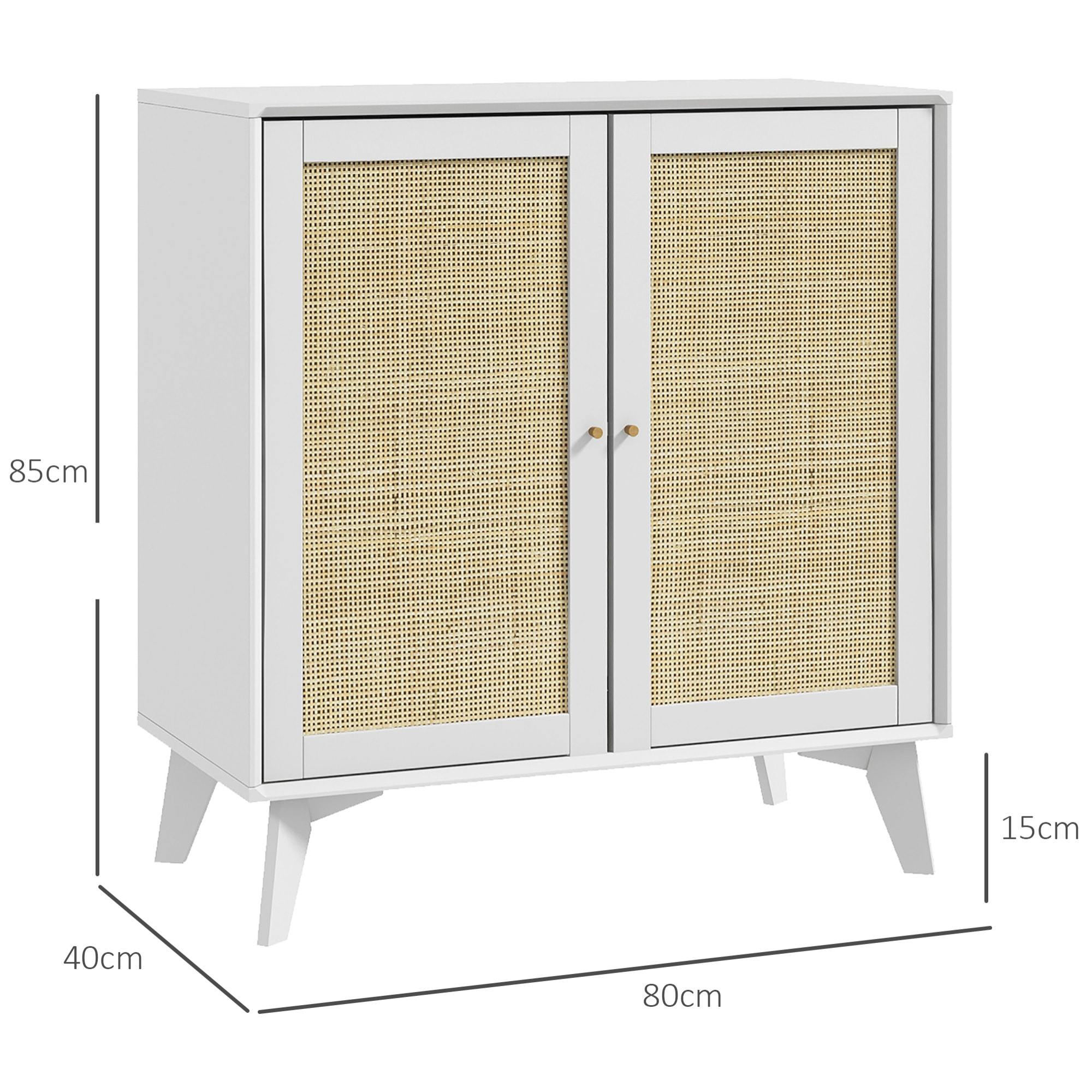 Buffet 2 portes étagère réglable style bohème chic cannage en rotin panneaux MDF blanc