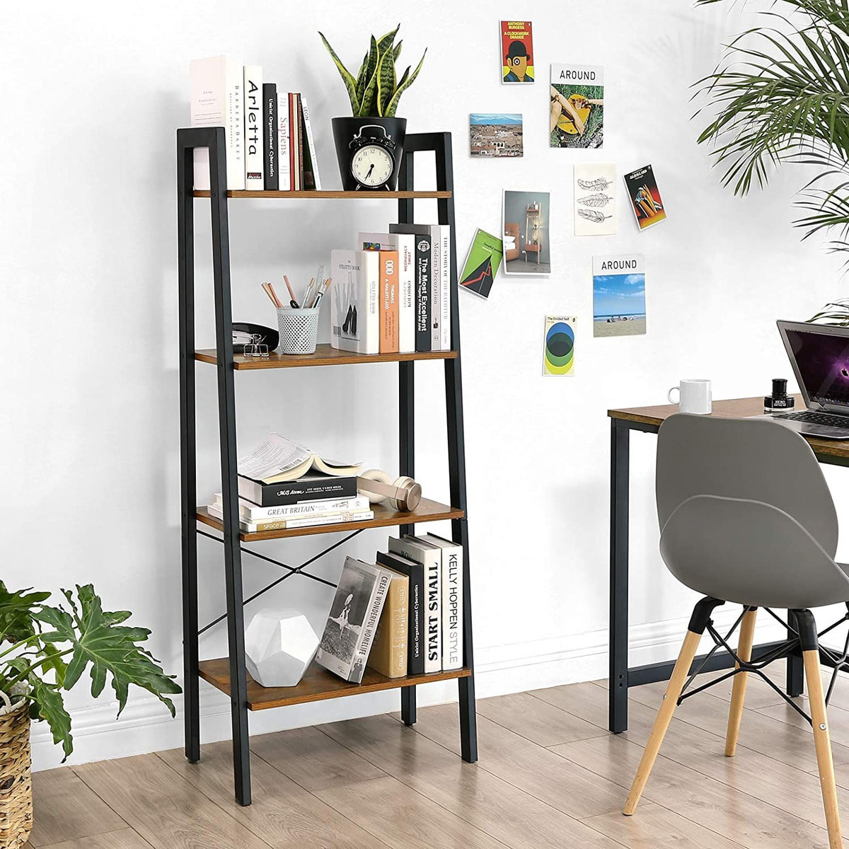 Libreria a scala industriale LLS44X in legno rustico e metallo