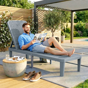 Tumbona Reclinable, Tumbona Jardín Exterior de PP con Respaldo Ajustable en 4 Niveles, Carga 120 kg, para Patio, Terraza, Balcón, Montaje Fácil, 191x55x35,5 cm, Gris Oscuro