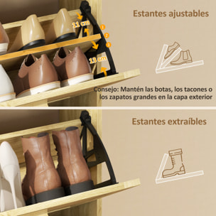 Zapatero Estrecho con 3 Cajones Abatibles, Zapatero de Recibidor Entrada con Estante Abierto, Patas de Madera, para 12-18 Pares de Zapatos, 65x24,5x153 cm, Roble