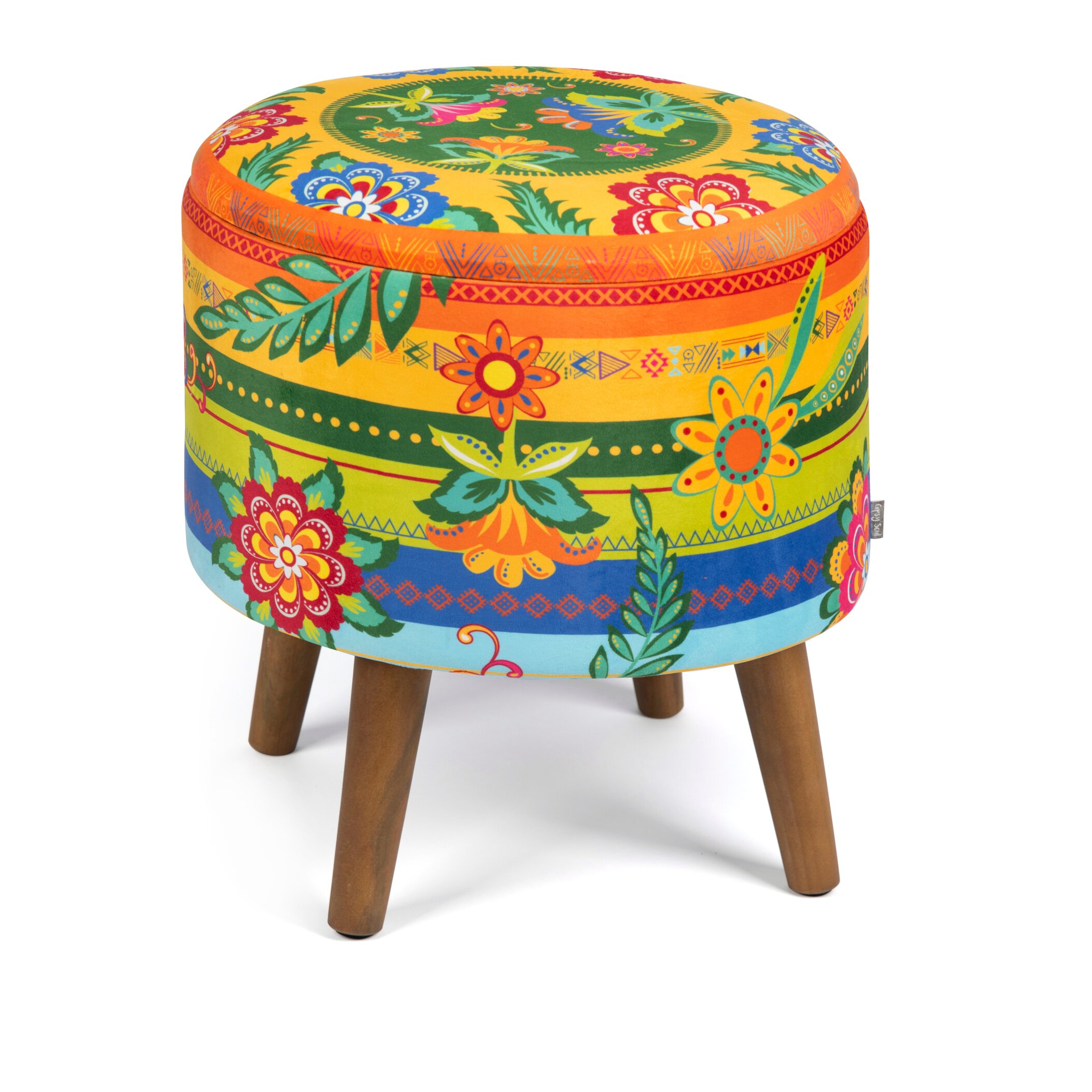 Pouf contenitore Excelsa Gipsy Soul in velluto e legno 38x38x45 cm multicolore