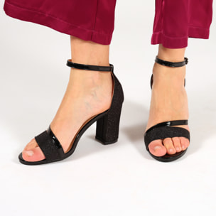 Sandali con tacco quadrato brillantinati