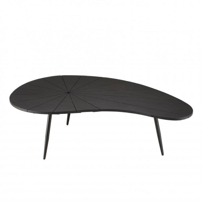 JAMES - Table basse ovoïde plateau texturé noir mat pieds en fer noir