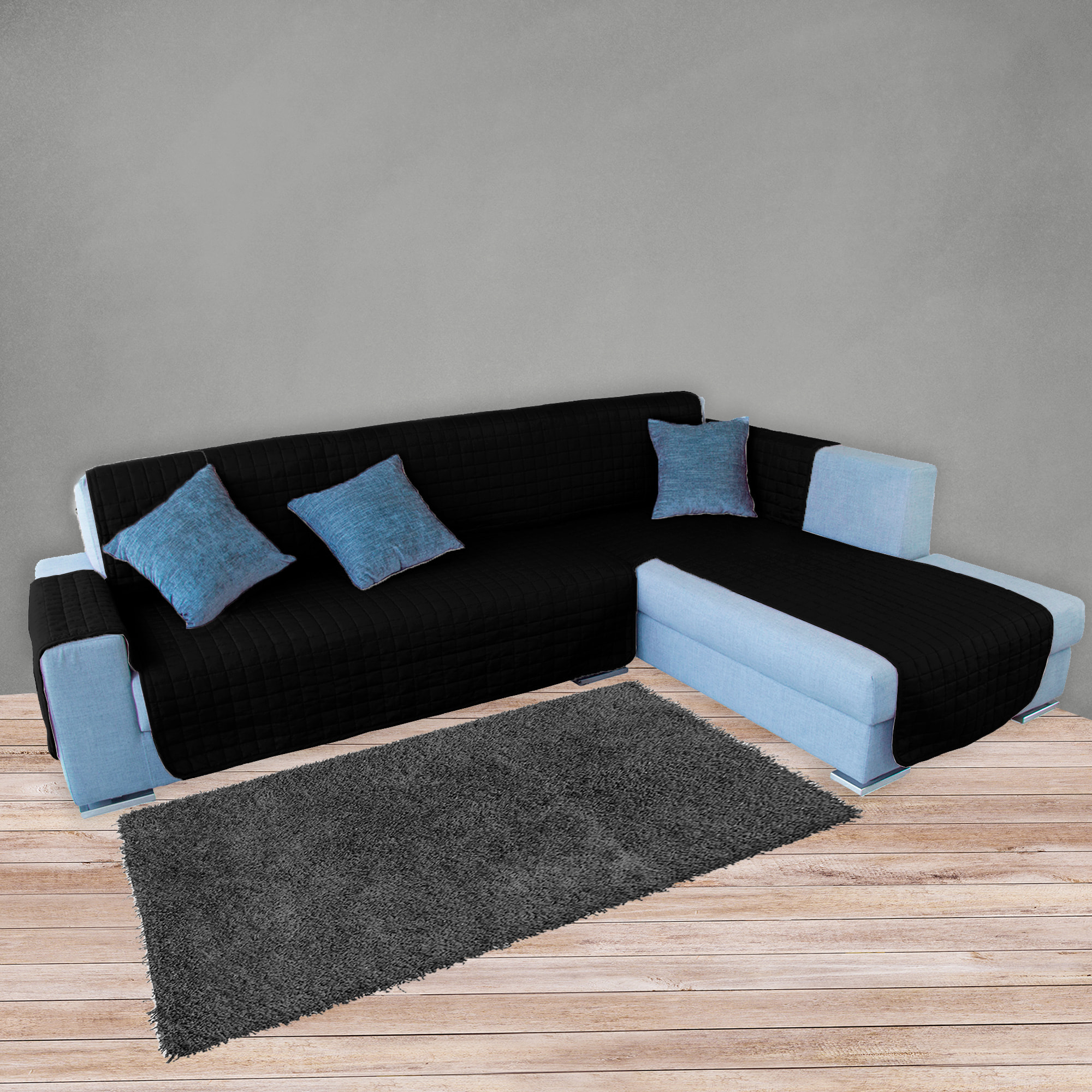 Funda de sofá chaise-longue 4 Plazas ELEGANT REVERSIBLE- ADAPTABLE A AMBOS LADOS Negro