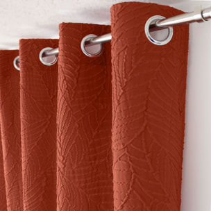 Rideau à oeillets feuillage aspect gaufré - Terracotta
