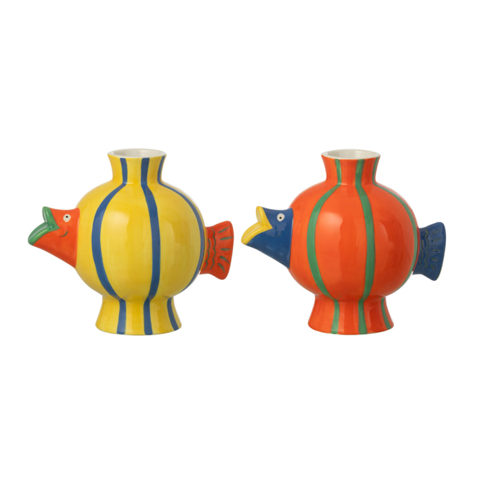 J-Line Vase Poisson Balle Ligné Dolomite - céramique - multicolore - 2 pièces