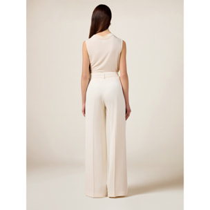 Oltre - Pantalones palazzo de tejido crepé - Blanco