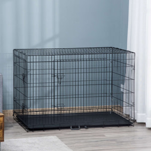 Cage de transport pour chien pliable - 2 portes verrouillables - plateau amovible - dim. 121L x 77l x 82H cm - acier ABS noir