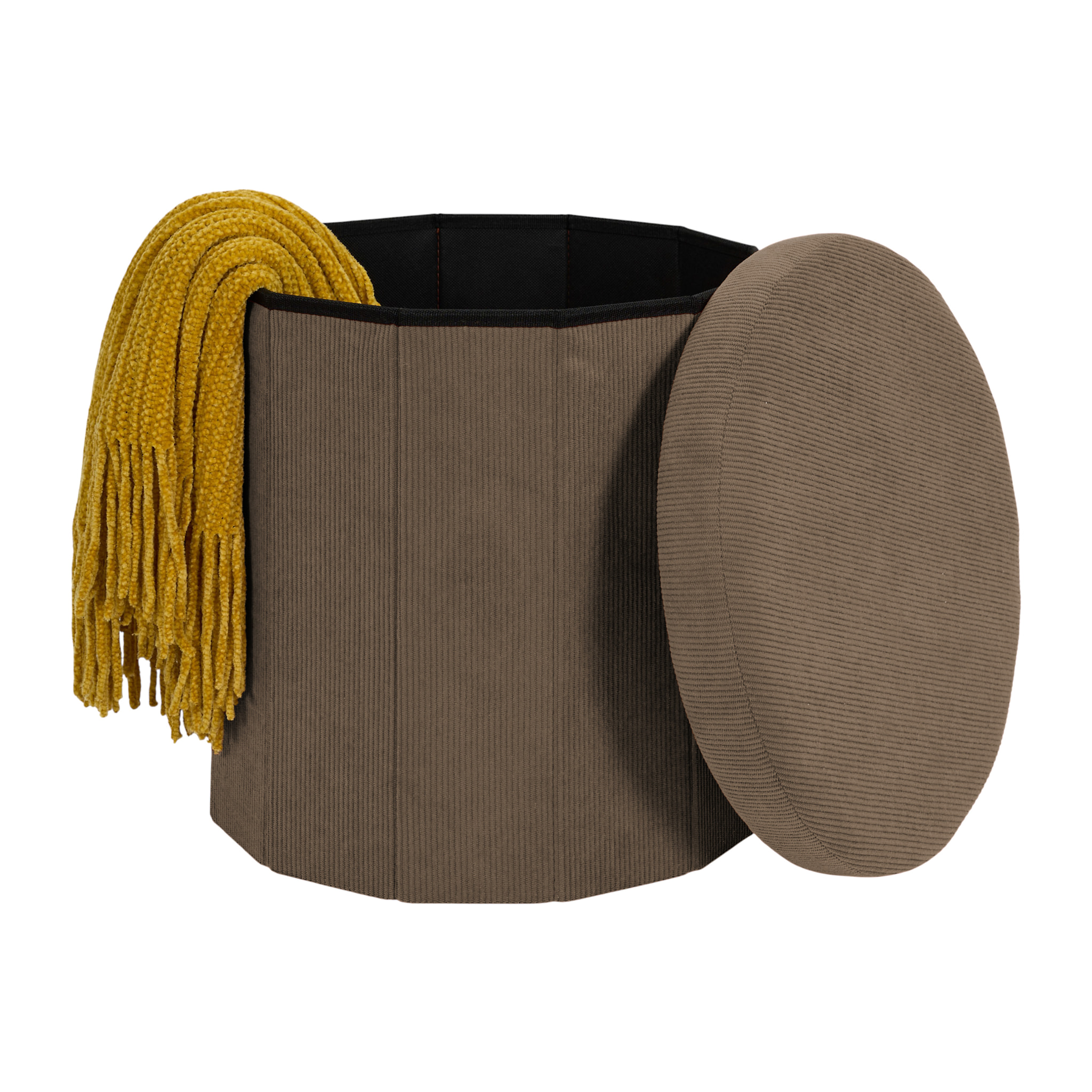 Coffre Pouf Pliable - HOME DECO FACTORY - Jules - Côtelé - Taupe