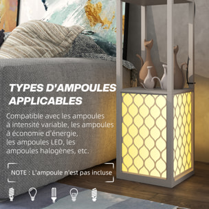 Lampadaire étagère lampe étagère dim. 26L x 26l x 156H cm 2 étagères MDF motif nid d'abeille gris clair