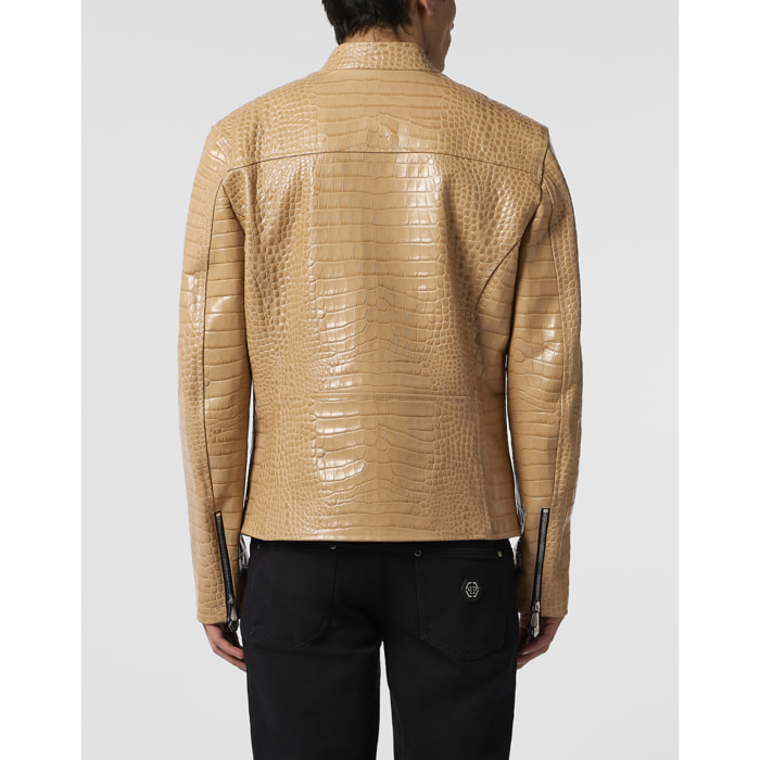 PHILIPP PLEIN Leather Moto Jacket Cocco