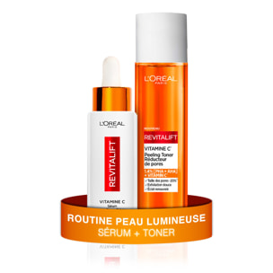 L'Oréal Paris Routine Eclat Sérum Vitamine C Teint Lumineux 30ml + Peeling Toner Réducteur de pores Vitamine C - 180ml