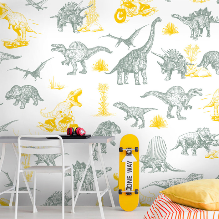 Papier peint panoramique Dino Fun - Un décor mural de 6 lés (288x270cm), créé et fabriqué en France