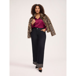 Fiorella Rubino - Jeans regular con vuelta animal print - Negro