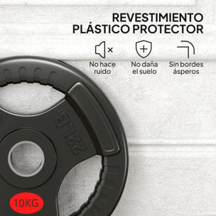 Discos Pesas Olímpicas, Agujero Ø50 mm, 2 Discos de Pesas 10 kg con Anillo Interior de Acero y Triple Agarre, para Mancuernas y Barras, Entrenamiento Fitness en Casa, Gimnasio, Negro
