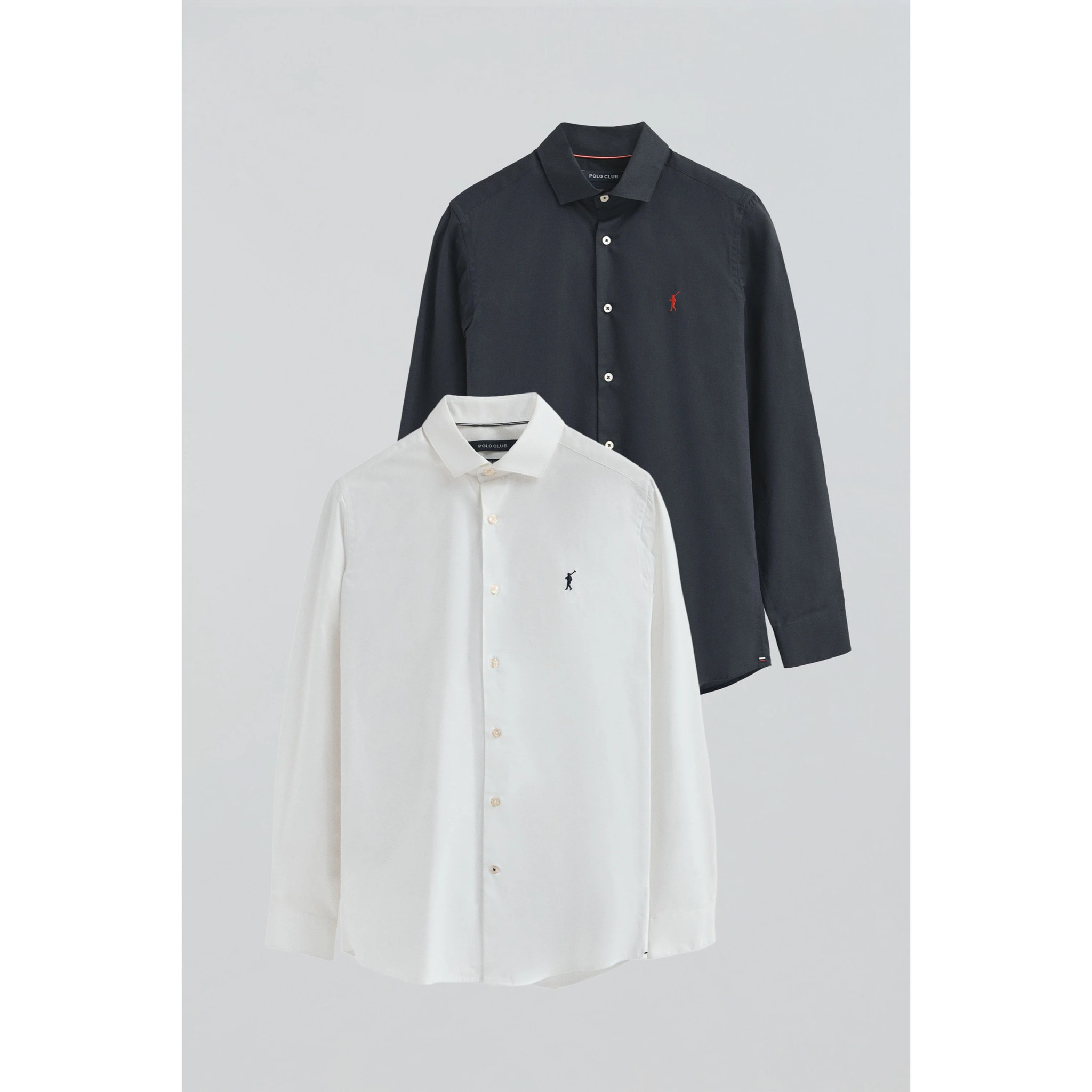 Pack uomo con due camicie in bianco e blu marino in popeline e slim fit con logo Rigby Go