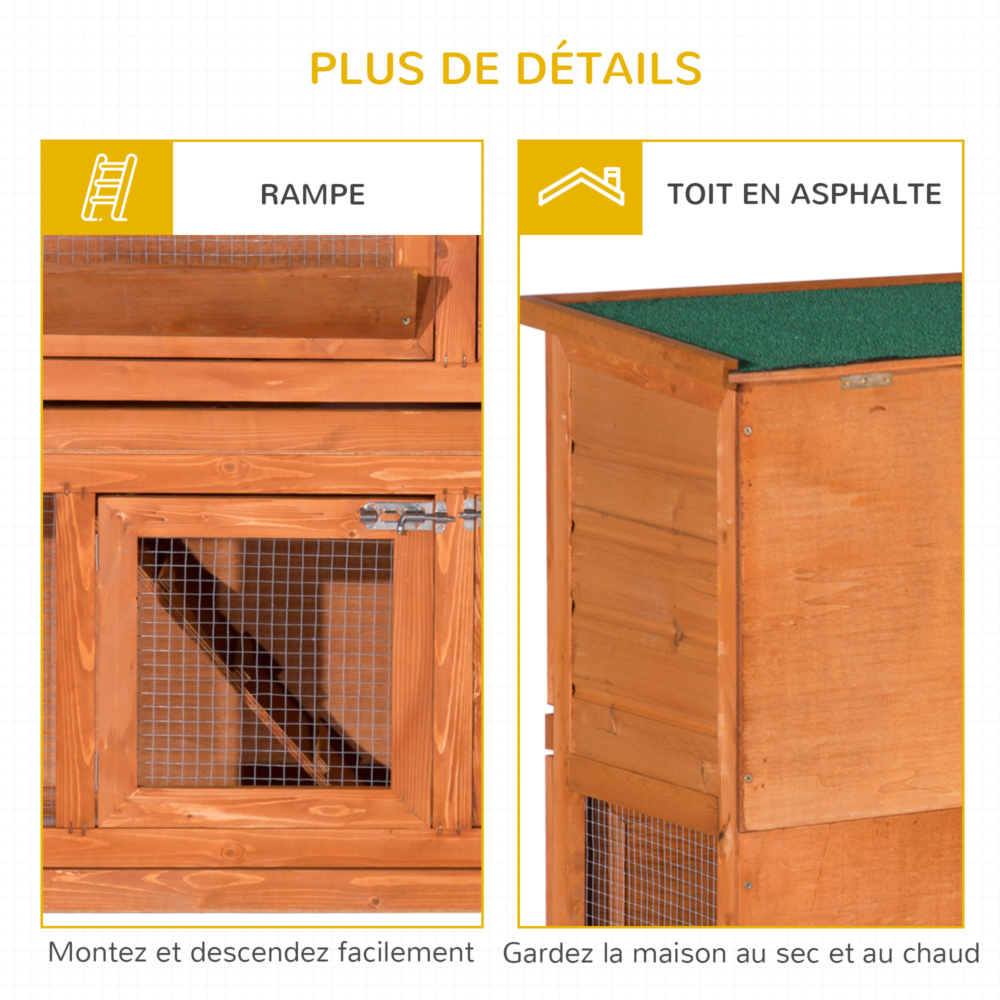 Cage a lapin poulailler clapier en bois de pin de grande taille avec 2 etages 120x48x100 cm