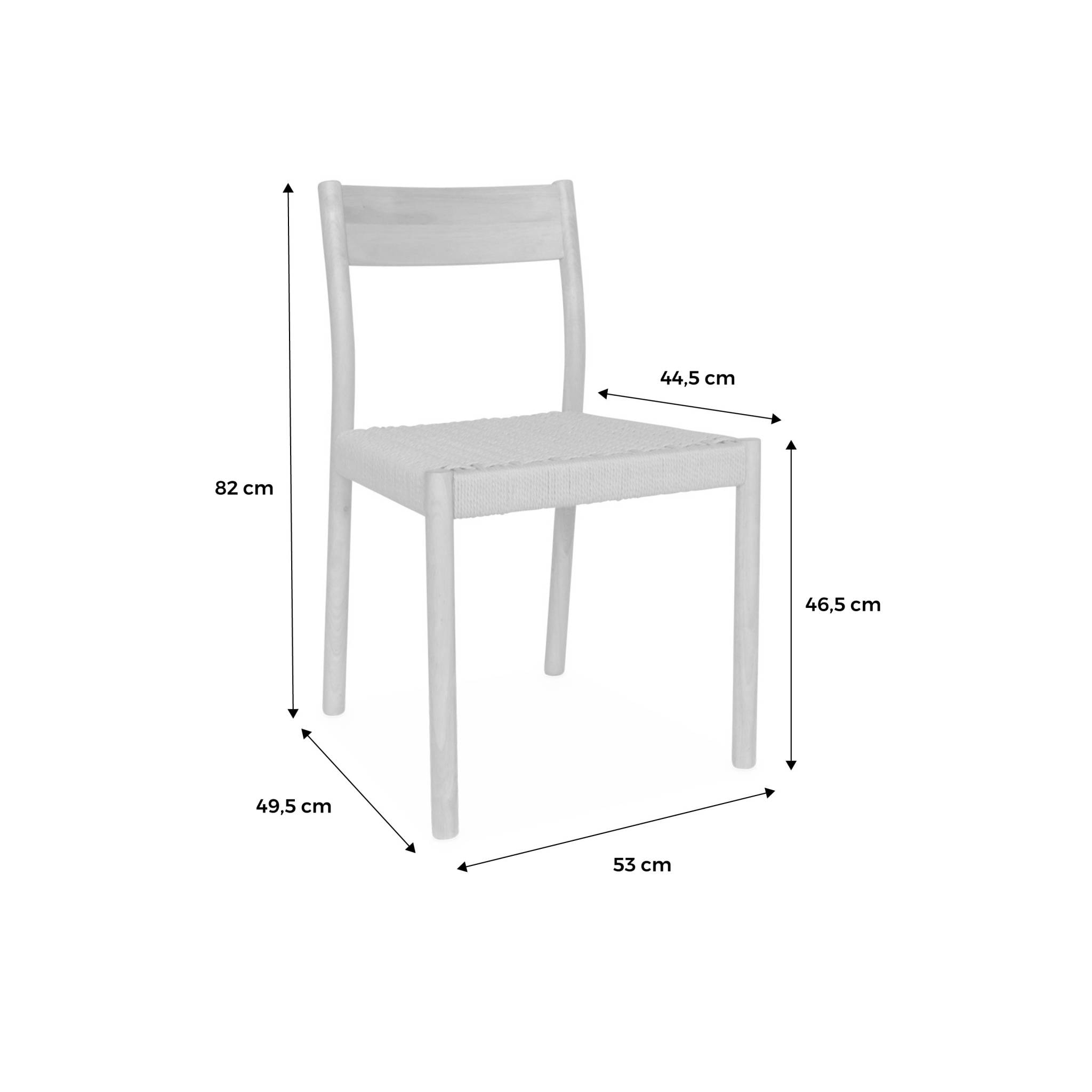 Lot de 2 chaises naturelles en bois et cordage. Ella. L 49.5 x P 53 x H 82cm