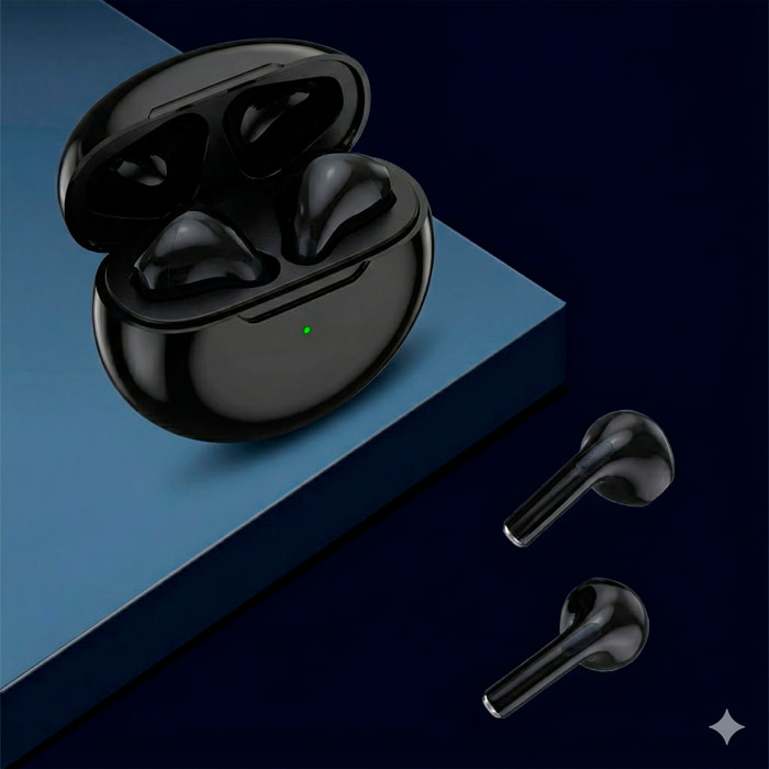 Auriculares TWS Pro 6, Bluetooth 5.3. Control táctil de reproducción musical y llamadas.