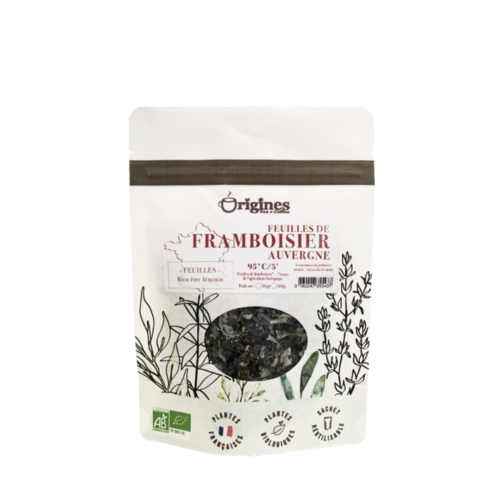 Feuilles de Framboisier d'Auvergne - Plantes naturelles Bio françaises - Sachet 50g