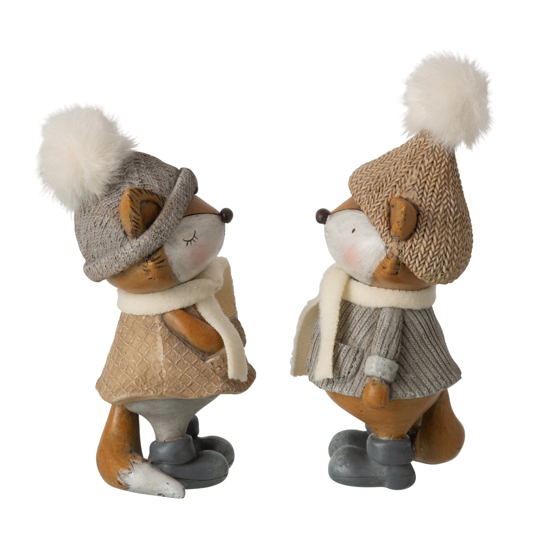 J-Line Renard hiver - polyester - gris/marron - large - assortiment de 2