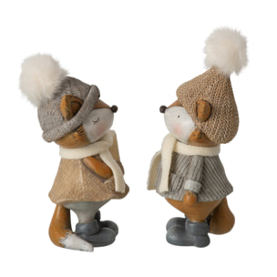 J-Line Renard hiver - polyester - gris/marron - large - assortiment de 2