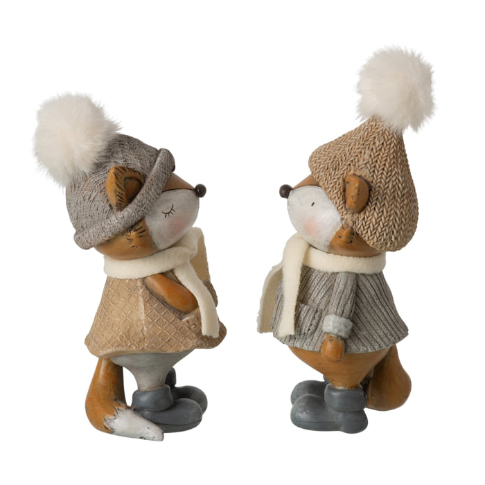 J-Line Renard hiver - polyester - gris/marron - large - assortiment de 2