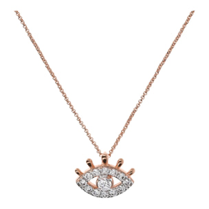 Collana Catena Rolo e Pendente Occhio con Pavé in Spinello Nero Placcata Oro Rosa 18kt