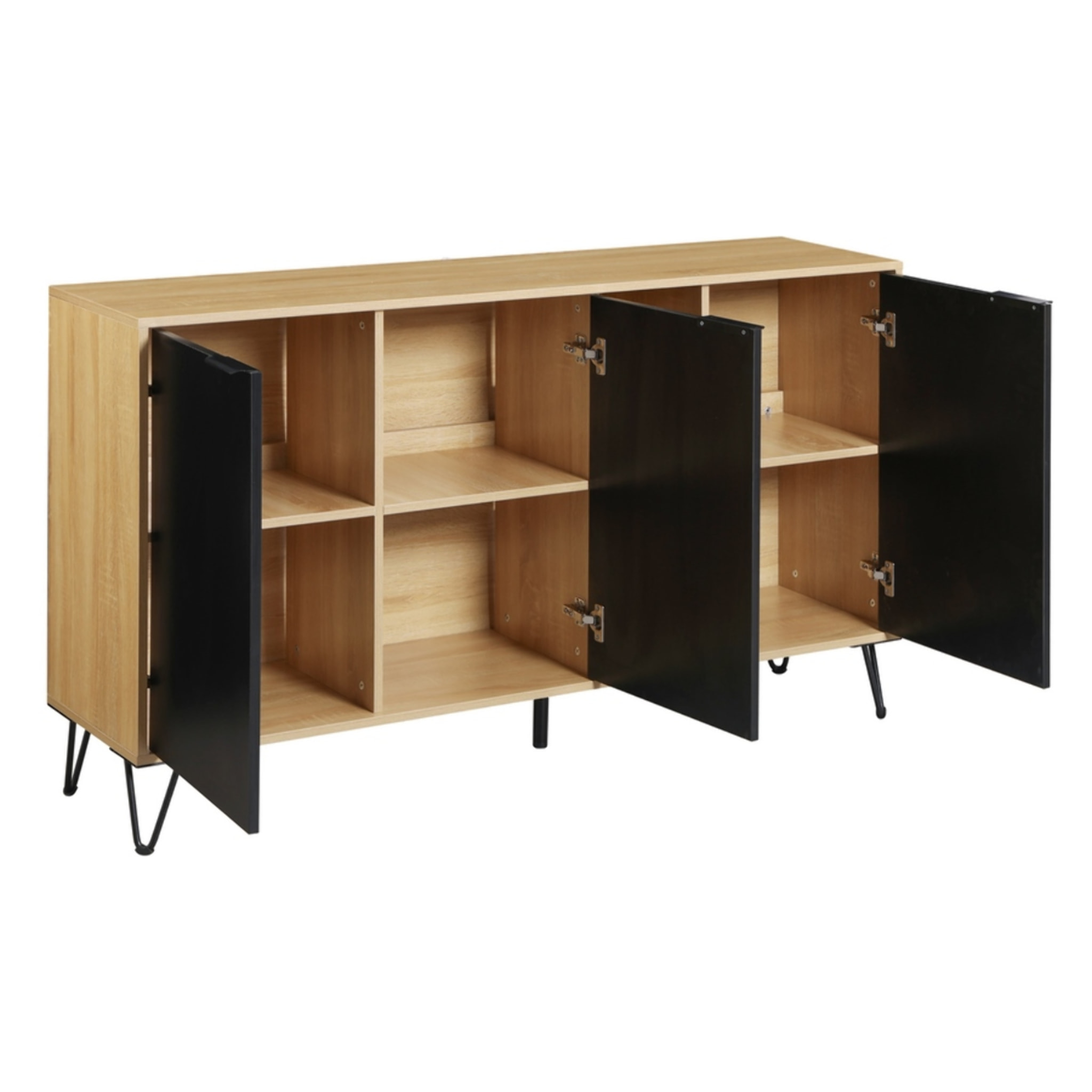 Credenza moderna 3 ante in legno rovere e nero 142x35