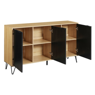 Credenza moderna 3 ante in legno rovere e nero 142x35