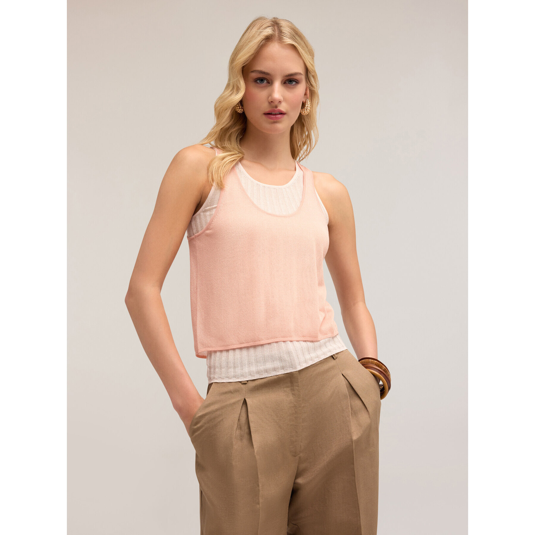 Motivi - Top de jersey con camiseta de tirantes acanalada - Rosa