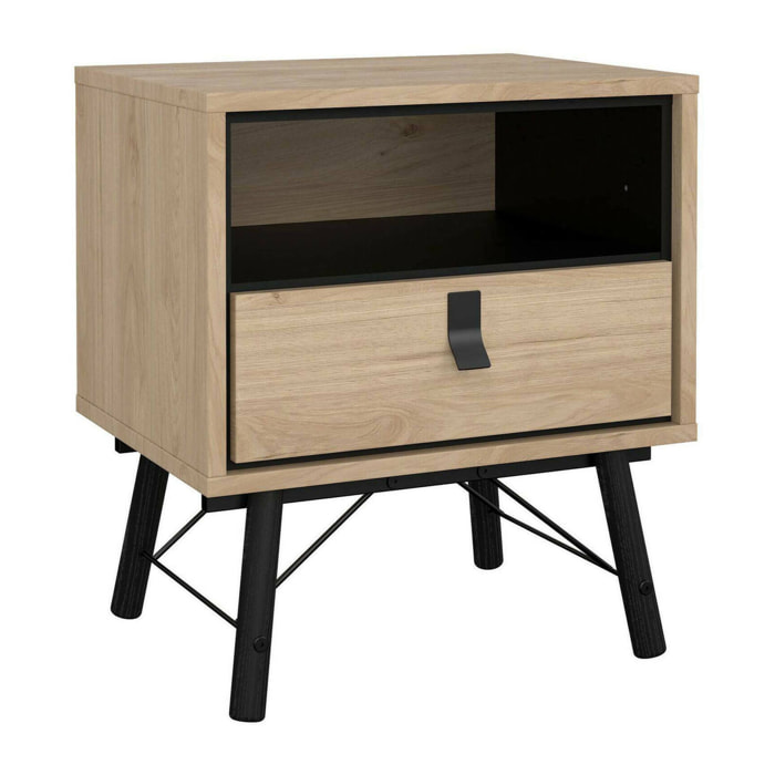 Comodino Chito, Comò basso, Tavolino da notte, Mensola da letto, 53x40 h60 cm, Rovere