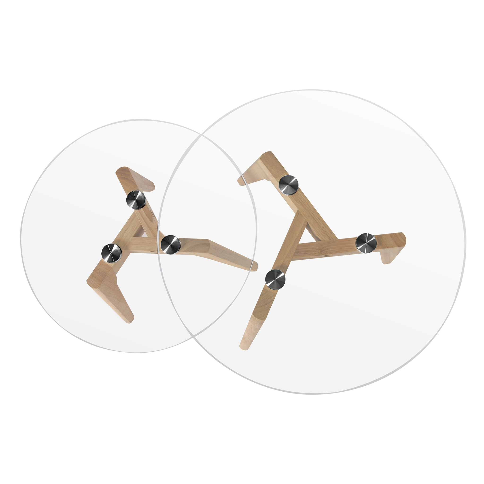 Tables basses rondes en verre et bois d'hévéa (lot de 2) - Vénus