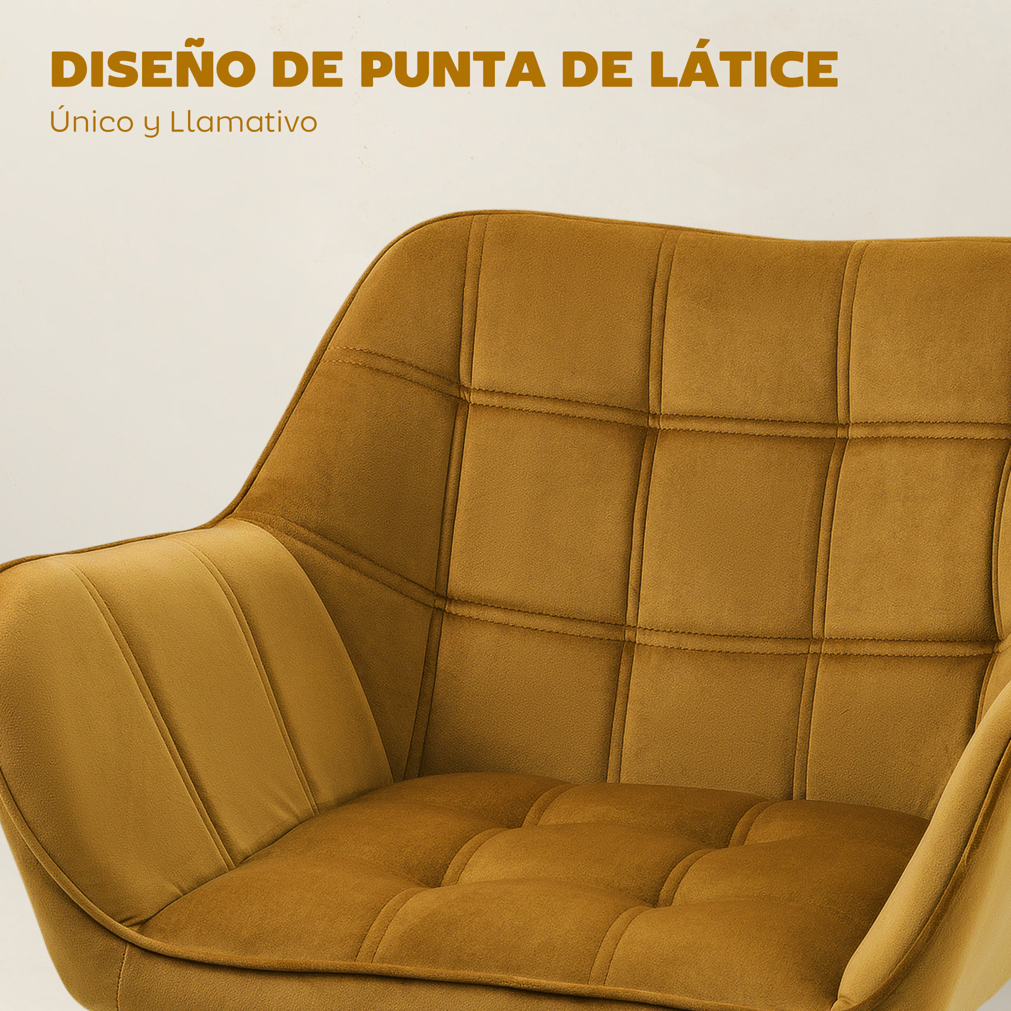 Butaca de Salón Moderna, Sillón Lectura Tapizado en Terciopelo con Asiento Ancho, Patas de Madera, Fácil Montaje, Sillón Relax para Sala de Estar, Dormitorio y Balcón, Amarillo Mostaza