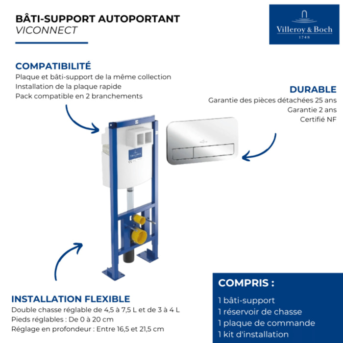 Bati support wc Viconnect avec plaque chromée