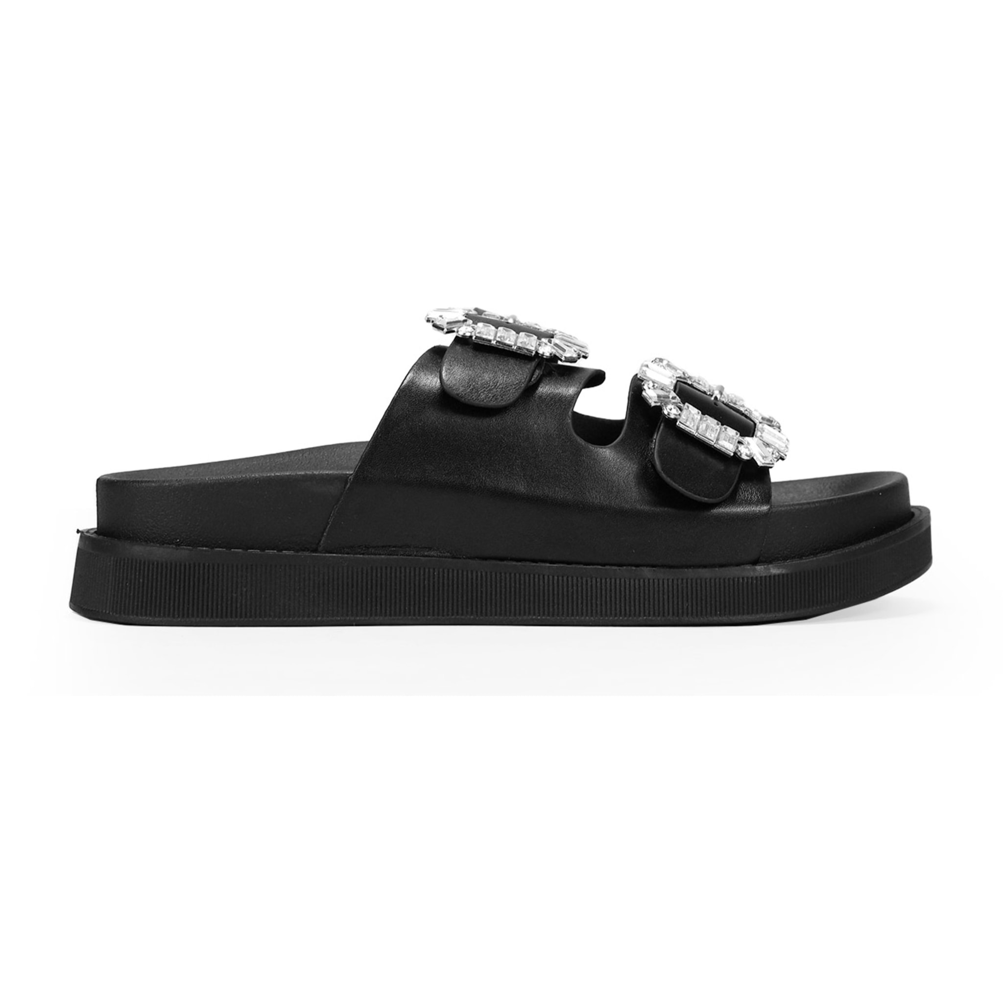 Sandalias negras con hebillas brillantes
