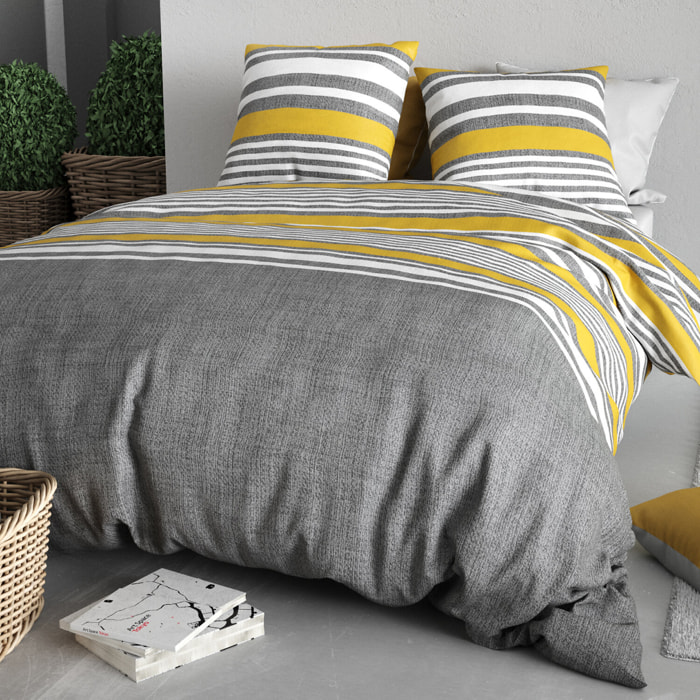Parure housse de couette imprimé 100% coton - studt - gris