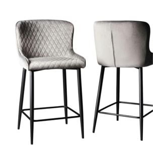 Chaise de bar velours gris (lot de 2) ARLINGTON
