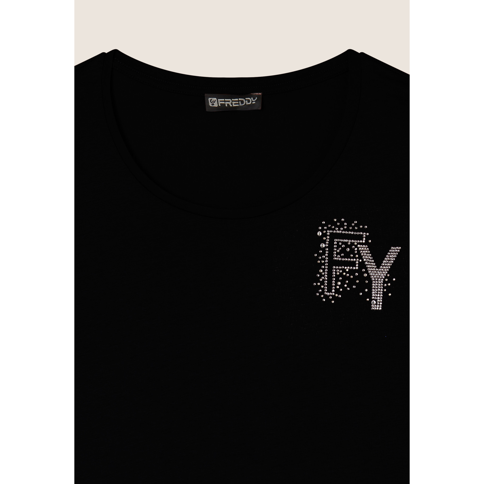 T-Shirt in jersey modal con Logo FY e Dettagli in Strass