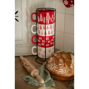 J-Line tasse Noël Dolomie - céramique - rouge/blanc - boîte de 4