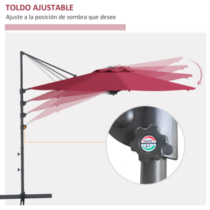 Sombrilla de Jardín Ø294x242 cm Parasol de Terraza con Altura Ajustable Poste Giratorio 360° Ángulo de Techo Ajustable y Ventilación Superior para Patio Piscina Rojo Vino