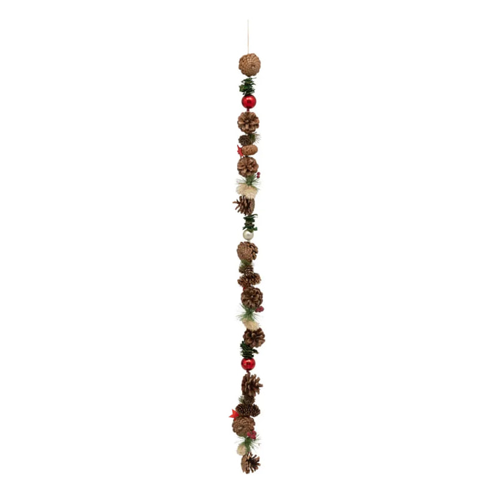 Guirlande de Noël bois pomme de pin rouge 1m