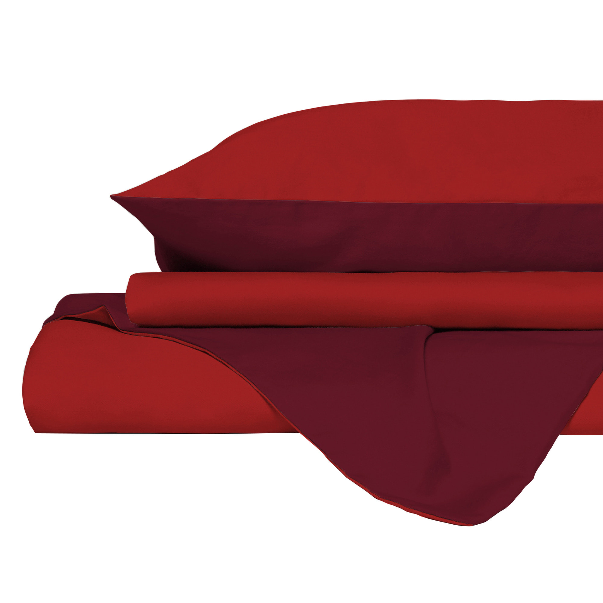 PARURE COPRIPIUMINO NATURAL COLOR, 100% Cotone, Made in Italy - BORDEAUX/ROSSO