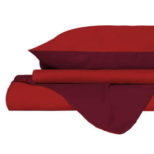 PARURE COPRIPIUMINO NATURAL COLOR, 100% Cotone, Made in Italy - BORDEAUX/ROSSO