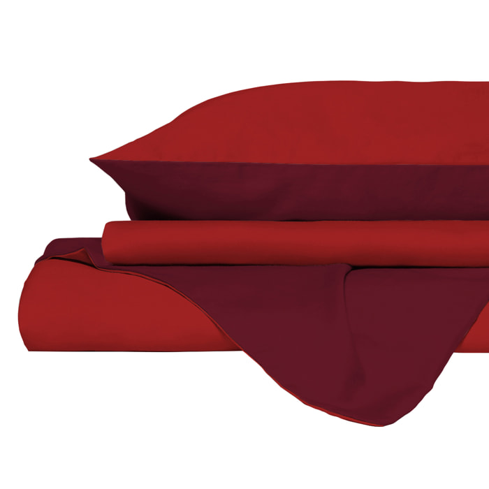 PARURE COPRIPIUMINO NATURAL COLOR, 100% Cotone, Made in Italy - BORDEAUX/ROSSO