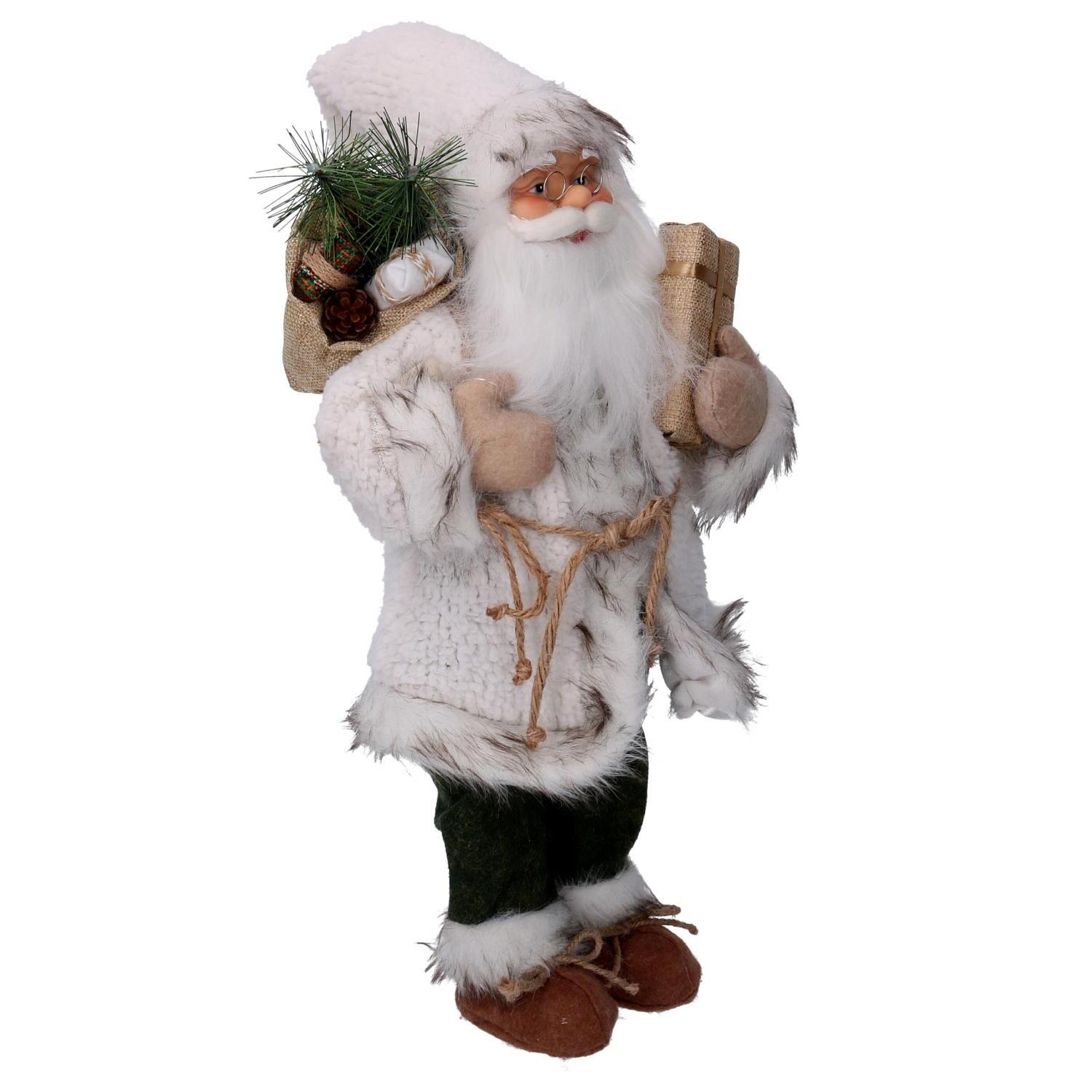 Babbo natale in tessuto bianco e verde con regali cm30x17,5h60