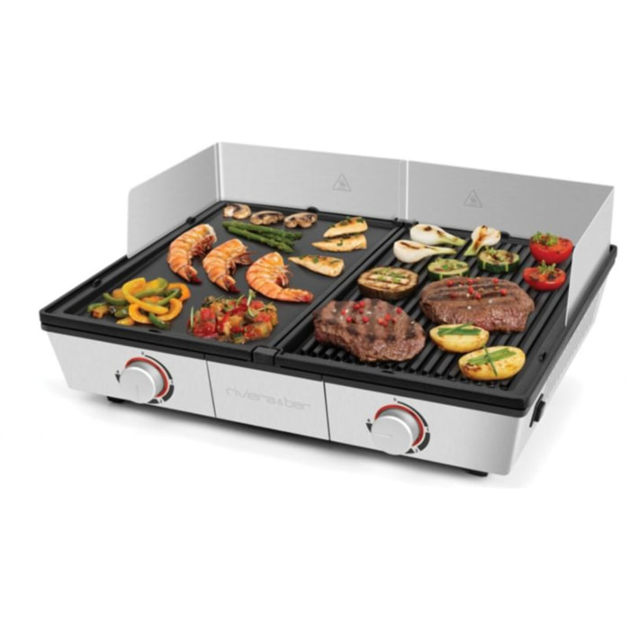 Plancha électrique RIVIERA ET BAR PRO QPL800 inox 2 brûleurs à poser, 48x38 cm