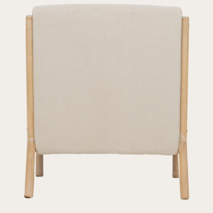 Fauteuil Bruno -bois massif dhévéa et revêtement-couleur beige 66 x 76 x 80 cm