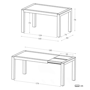 Table à manger extensible Gael -bois massif et panneau de mdf-couleur laqué blanc mat 140 x 78 x 90 cm