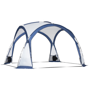 Tente de camping dôme familiale 6-8 personnes - 4 portes en filet zippées, tissu Oxford amovible, crochet lampe, sac de transport - dim. 350L x 350l x 230H cm - blanc bleu